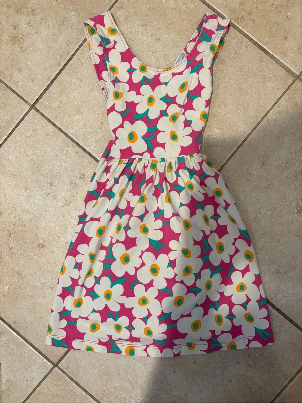 Hanna Andersson Girls' Pink Floral Tank Dress with White Daisy Print